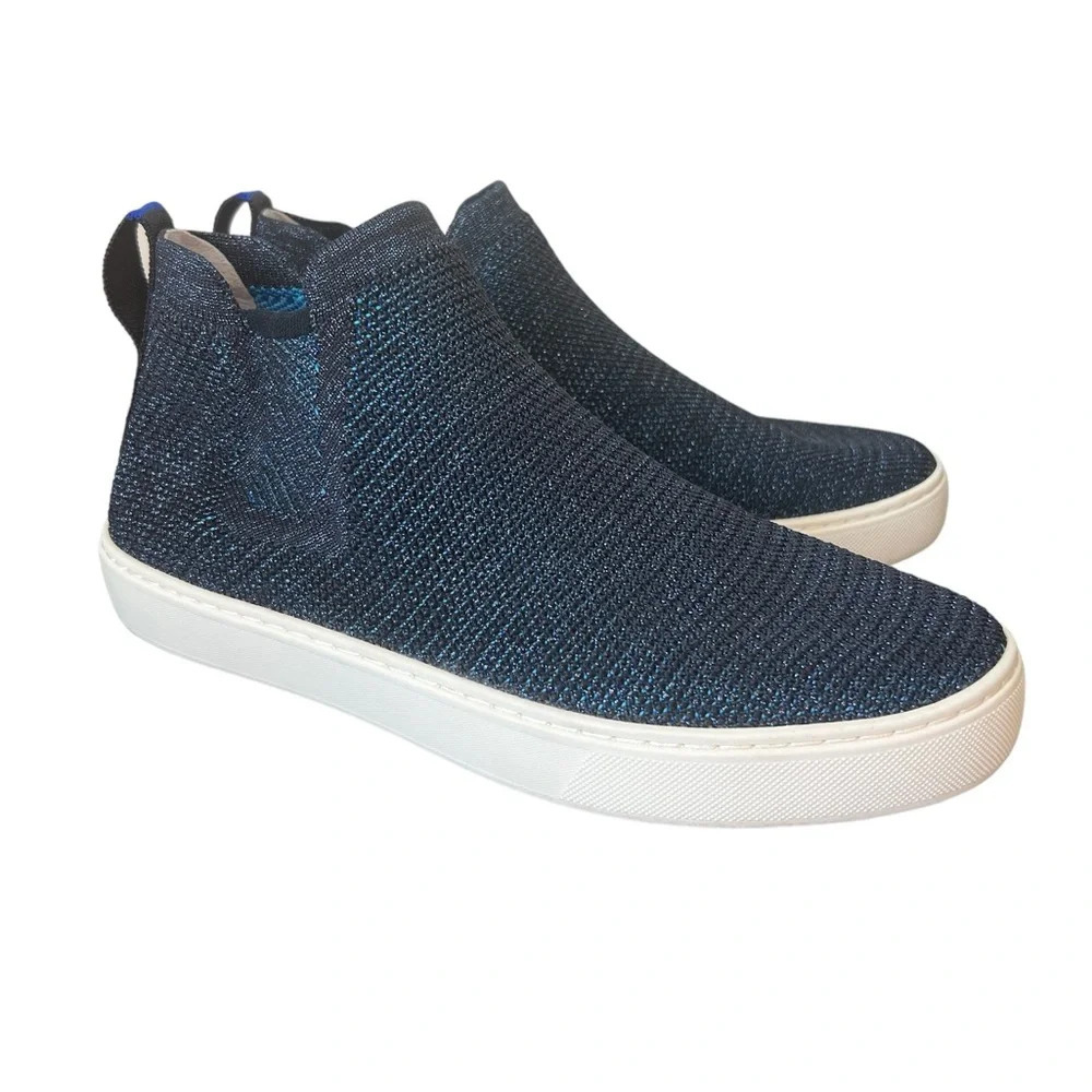 Rothy’s Blue Navy Metallic Lattice Stitch Chelsea Boots Sneakers Women’s 9